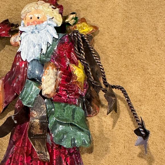 Santa Claus Christmas Tree Ornament Metal Tin Pieced Classic Old Fashioned - Picture 7 of 9